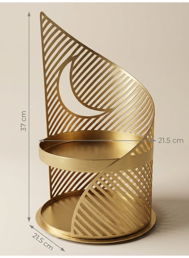 Tanseeq حامل تقديم أنيق من الذهب بطبقتين مع هلال لتزيين رمضان صينية تمر معدنية هدية عيد مركز طاولة إسلامي - Image 5